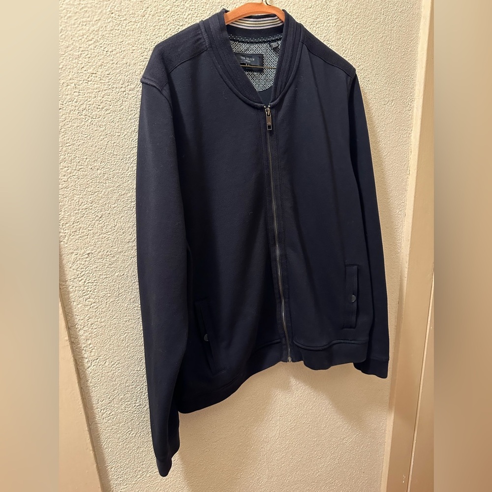 Ted Baker Jacket Men Navy Polyester/ Viscose/ Elastane Bomber Zip Up Size 7